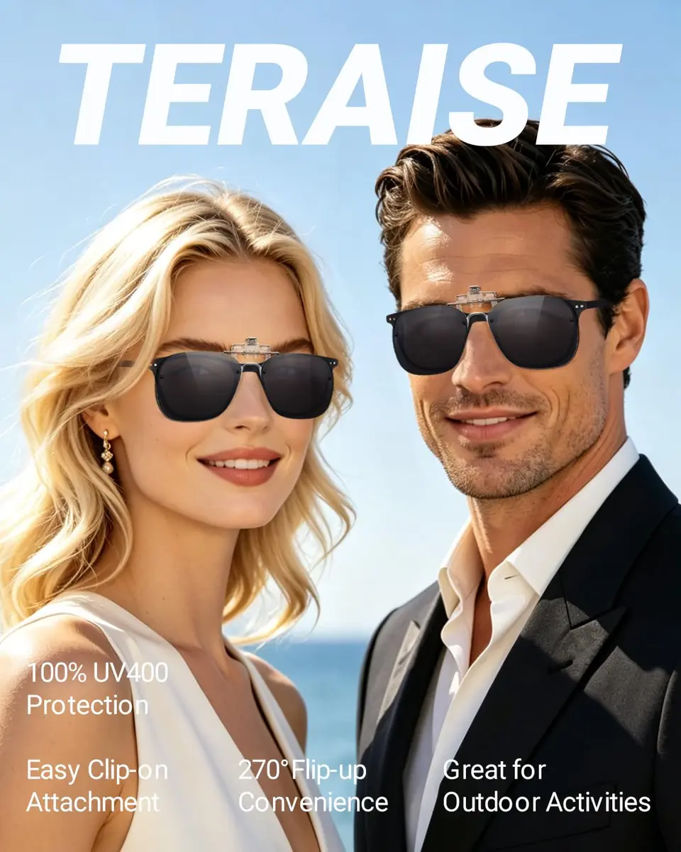 TERAISE Clip On Sunglasses for Prescription Glasses Men Women Polarized UV400 Anti-Glare 60mm (2.36") | HD Polarized Lenses for Driving & Outdoor Activities - view 2