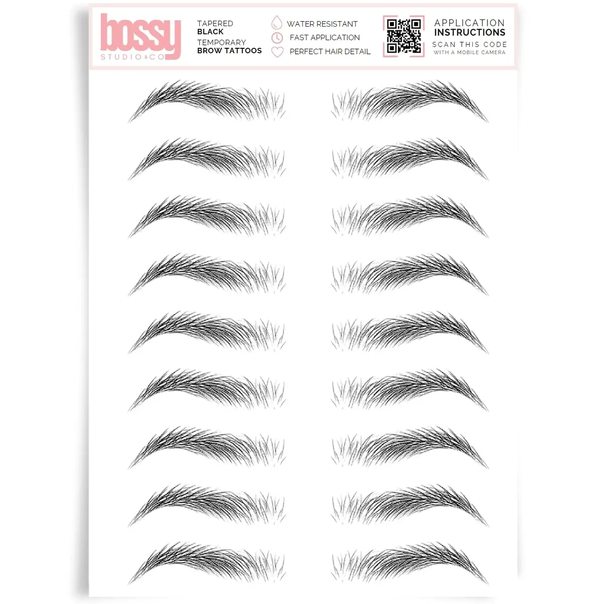 Brows by Bossy Temporary Eyebrow Tattoos Waterproof Tapered Black | Realistic, Long-Lasting & Waterproof - main product image