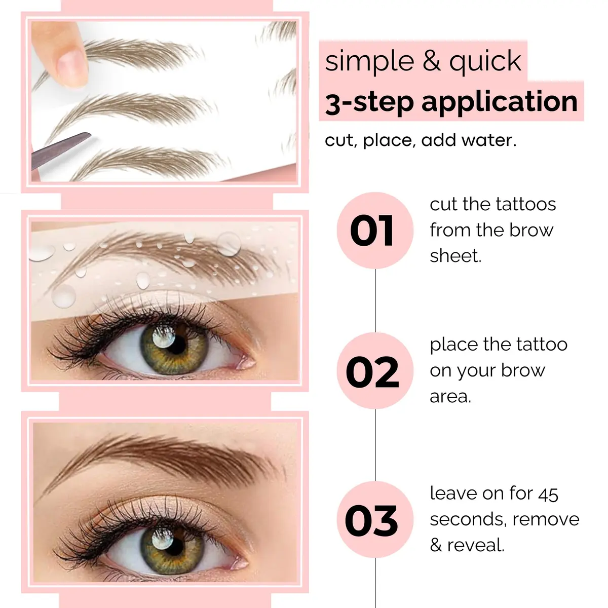 Brows by Bossy Temporary Eyebrow Tattoos Waterproof Tapered Black | Realistic, Long-Lasting & Waterproof - view 5
