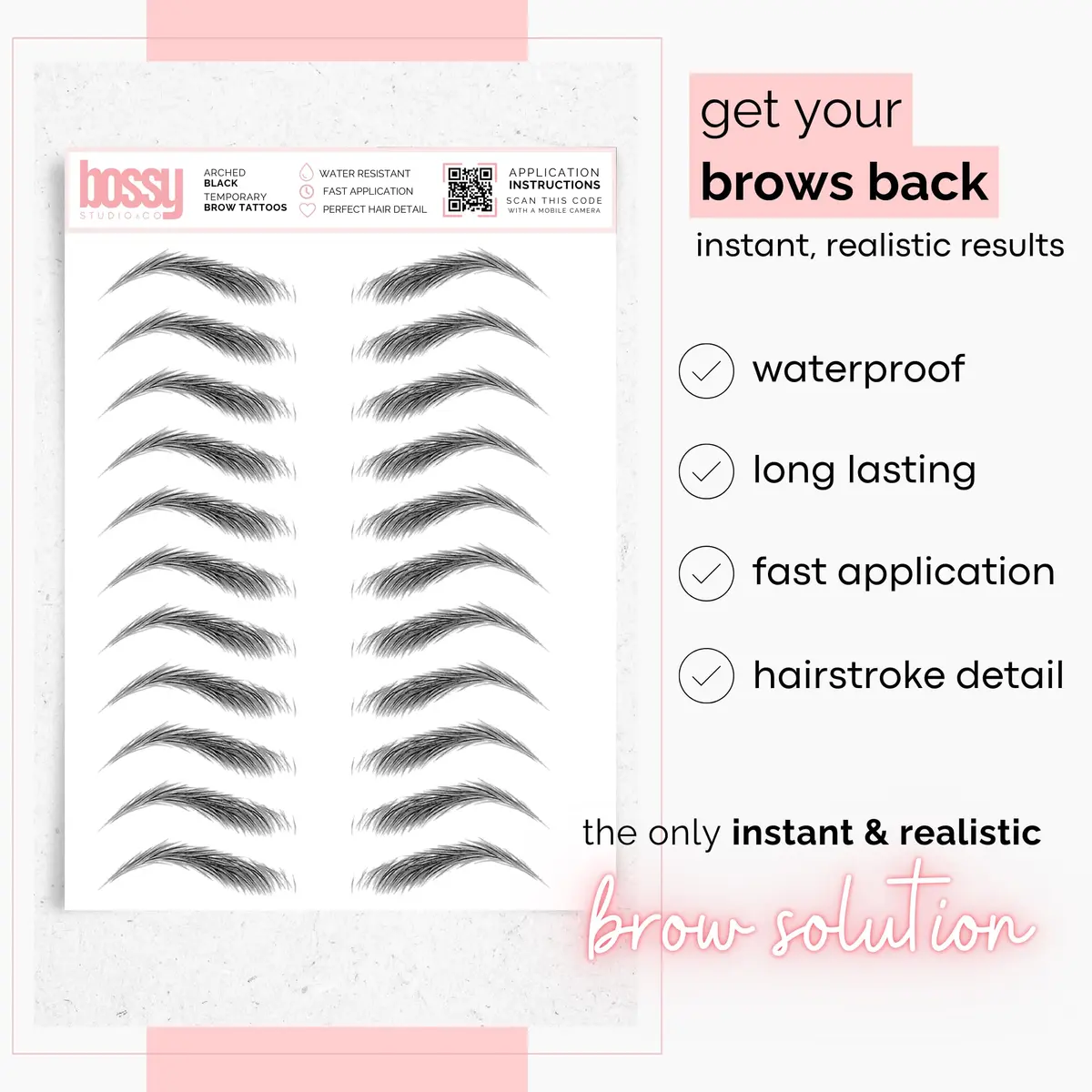 Brows by Bossy Temporary Eyebrow Tattoos Waterproof Tapered Black | Realistic, Long-Lasting & Waterproof - view 2