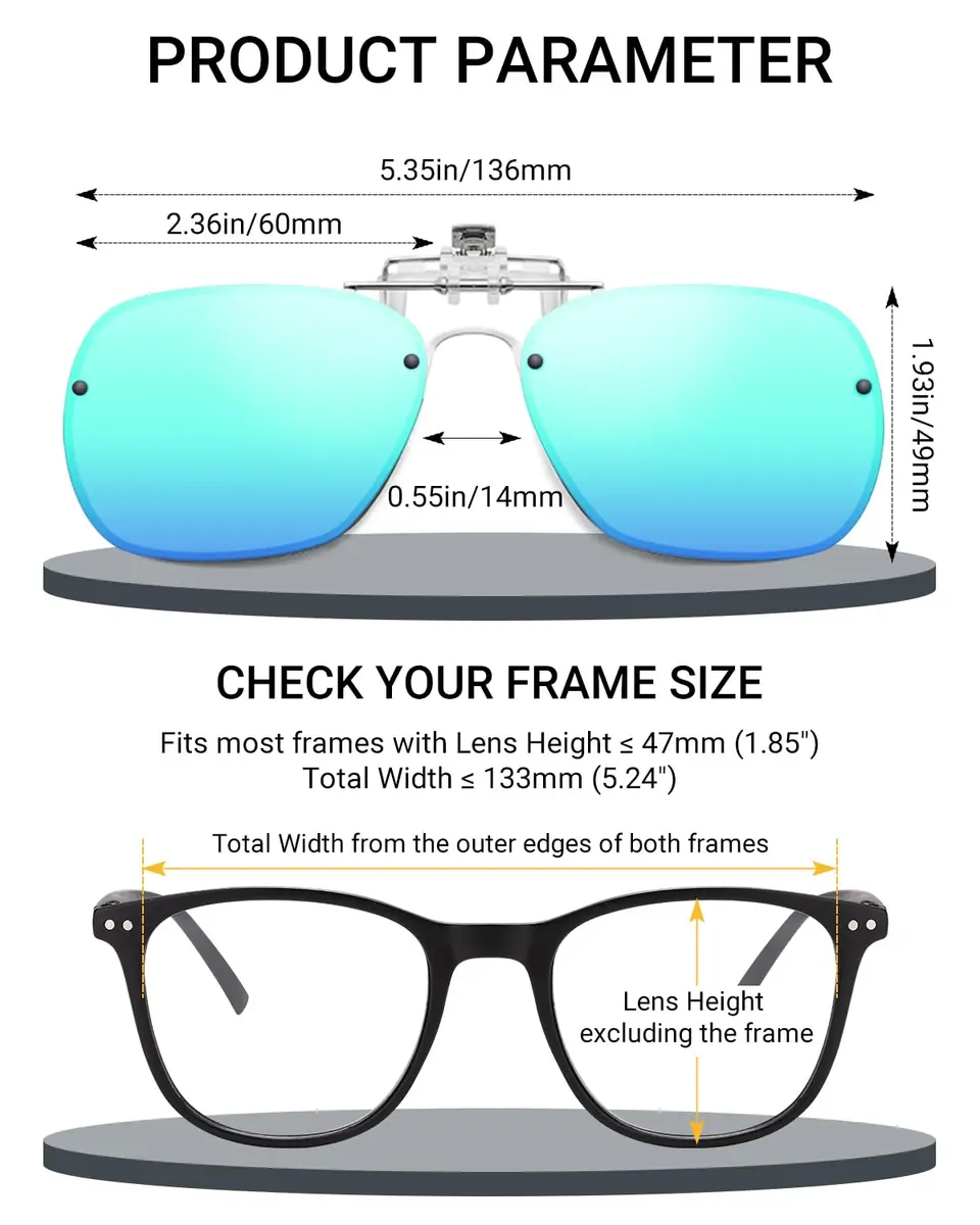 TERAISE Clip On Sunglasses for Prescription Glasses, Polarized UV400 Anti-Glare 60mm (2.36 inches) | HD Polarized Lenses for Driving - view 4
