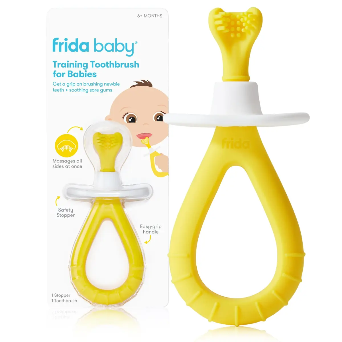 Frida Baby Training Toothbrush Yellow | Soft Silicone Bristles for 6M+ Babies - main product image