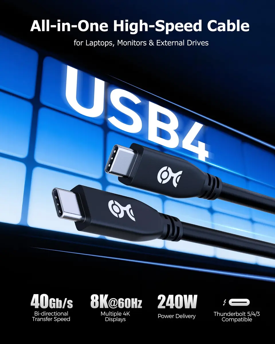 Cable Matters 40Gbps USB4 Cable, Thunderbolt 4/5 Compatible, 0.8m (2.6ft) | High-Speed Data & 240W Charging - view 2