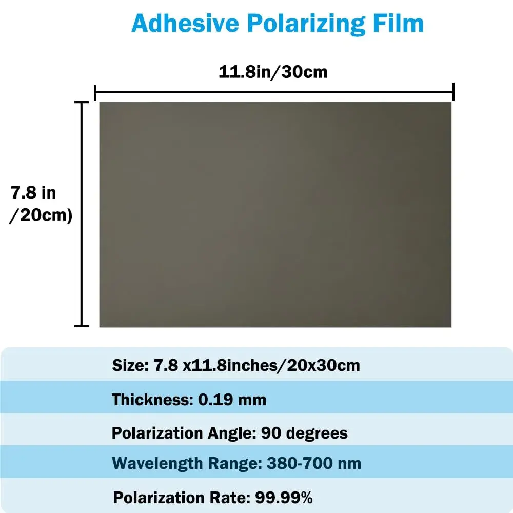 RENIAN Linear Polarizing Film Sheets 20x30cm (7.8x11.8 inches) | Adhesive Filter for LCD Screens - view 2