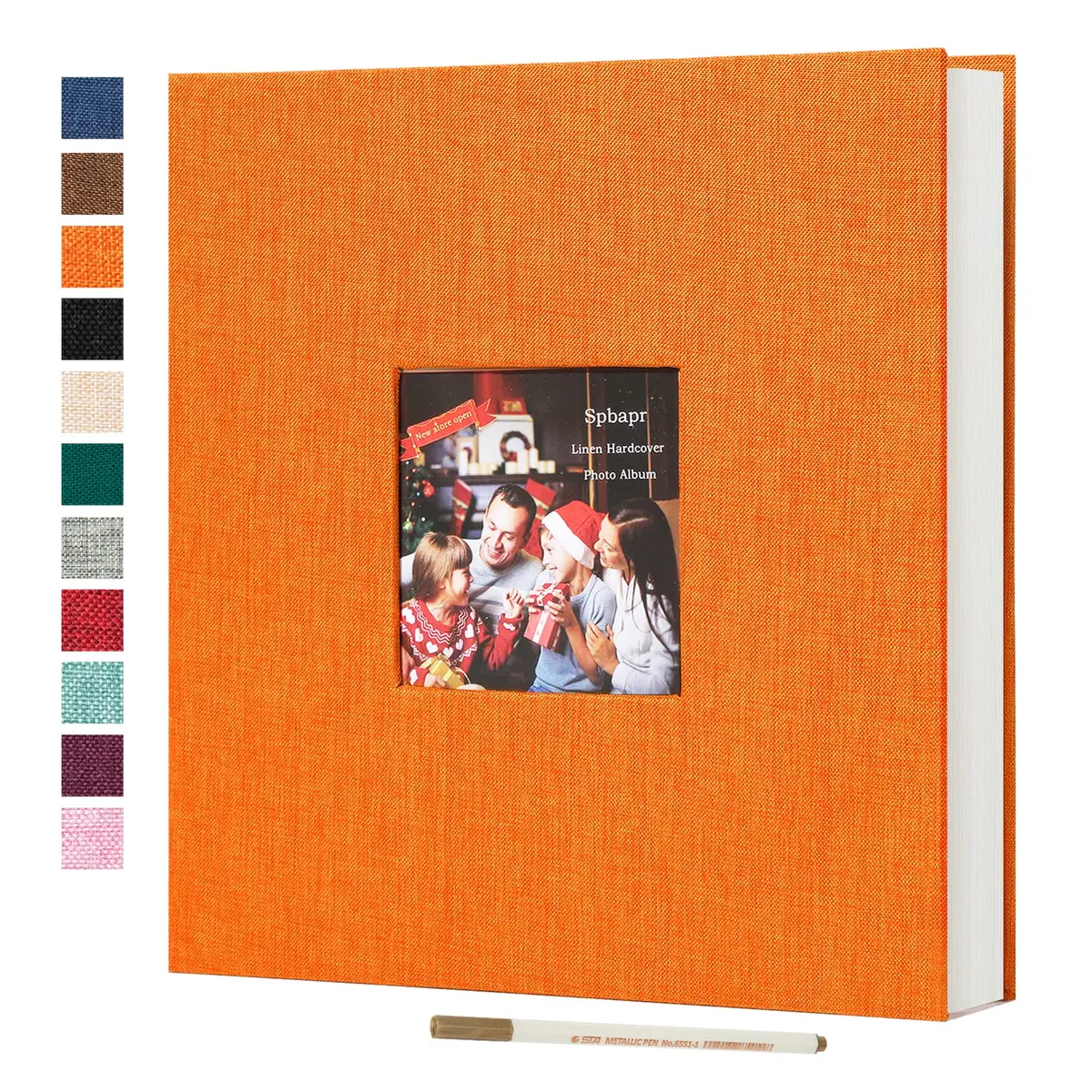 Spbapr Display Album 11x10.6 inches | Linen Cover, 40 Pages, Magnetic Self-Adhesive, DIY Scrapbook with Metal Pen, Orange - main product image