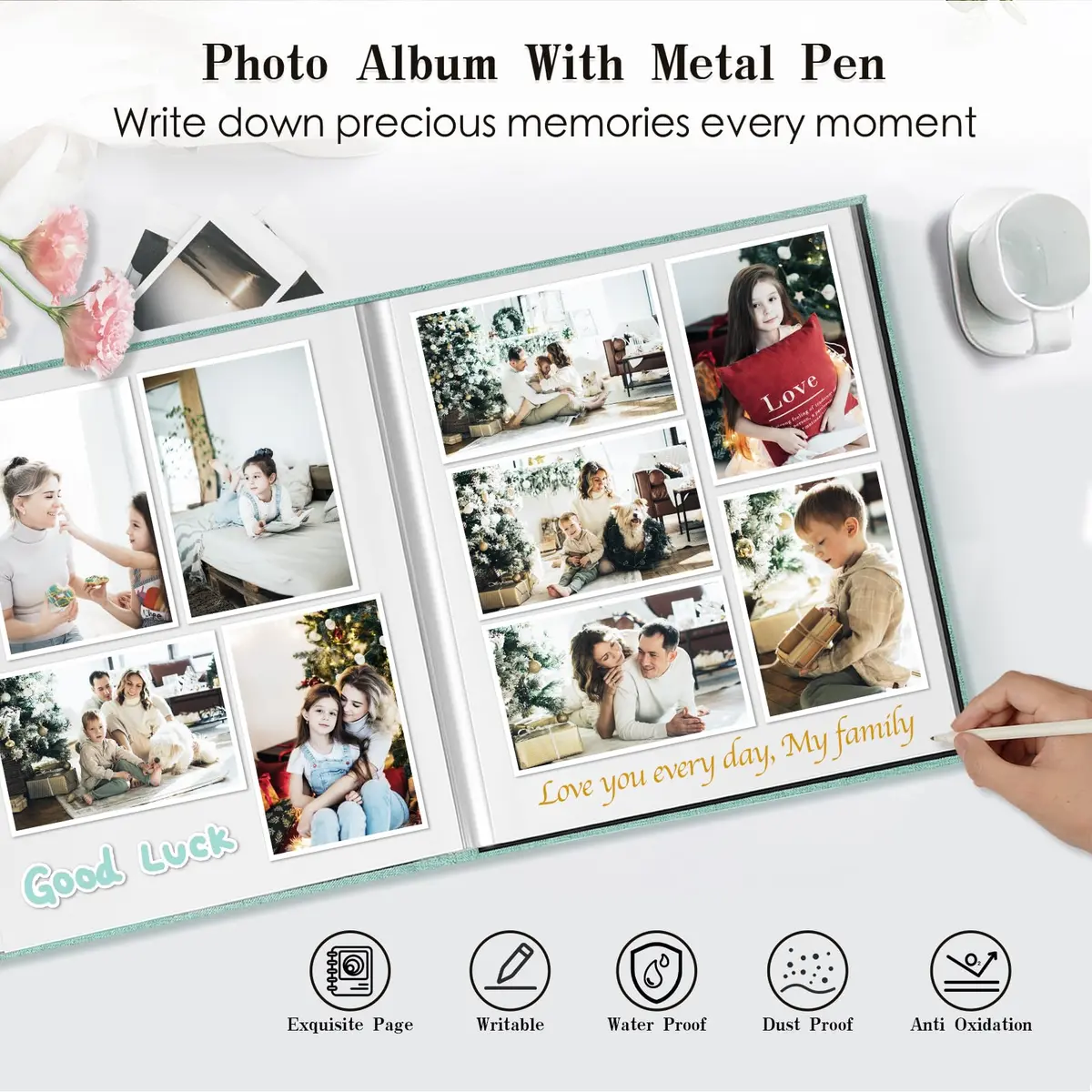 Spbapr Display Album 11x10.6 inches | Linen Cover, 40 Pages, Magnetic Self-Adhesive, DIY Scrapbook with Metal Pen, Orange - view 5