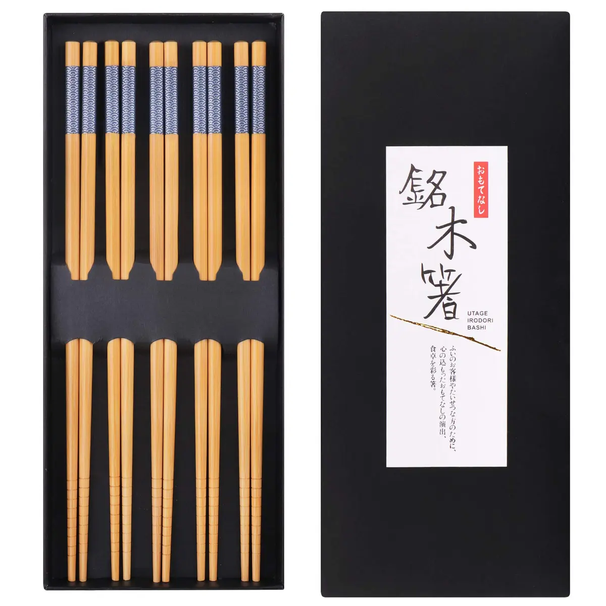 GLAMFIELDS Natural Bamboo Chopsticks 22.5 cm (8.8 Inch) Set of 5 | Japanese Style for Asian Cuisine - main product image