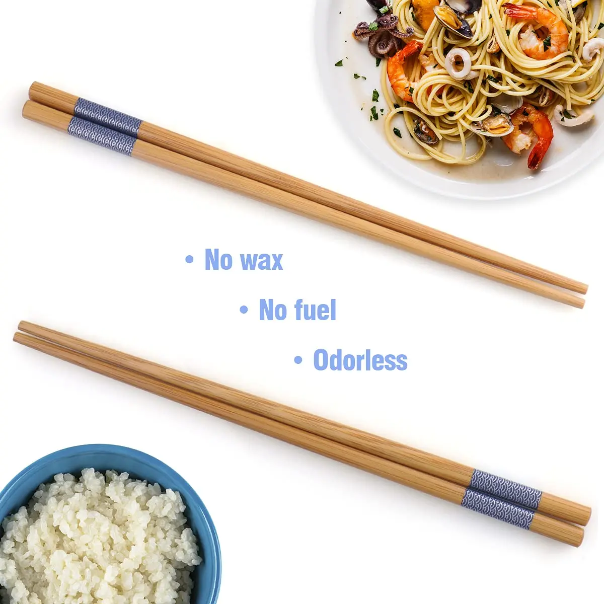 GLAMFIELDS Natural Bamboo Chopsticks 22.5 cm (8.8 Inch) Set of 5 | Japanese Style for Asian Cuisine - view 3