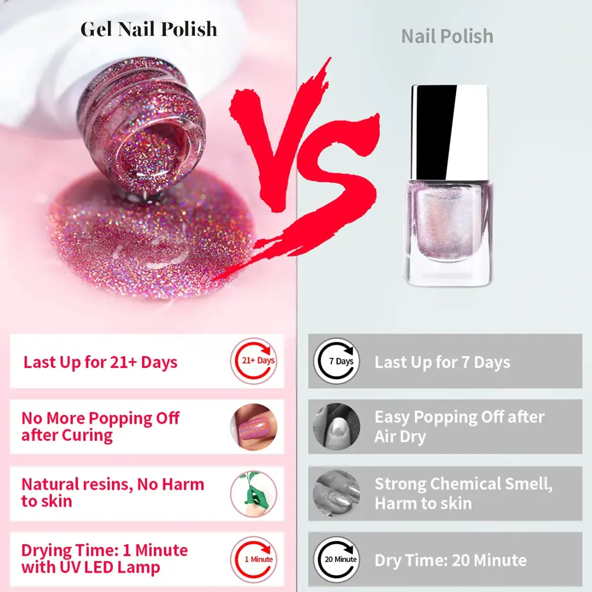 RARJSM Holographic Gel Nail Polish Rose Gold RAR73 7.5ml (0.25 Fl Oz) | Mermaid Unicorn Effect Glitter - view 6