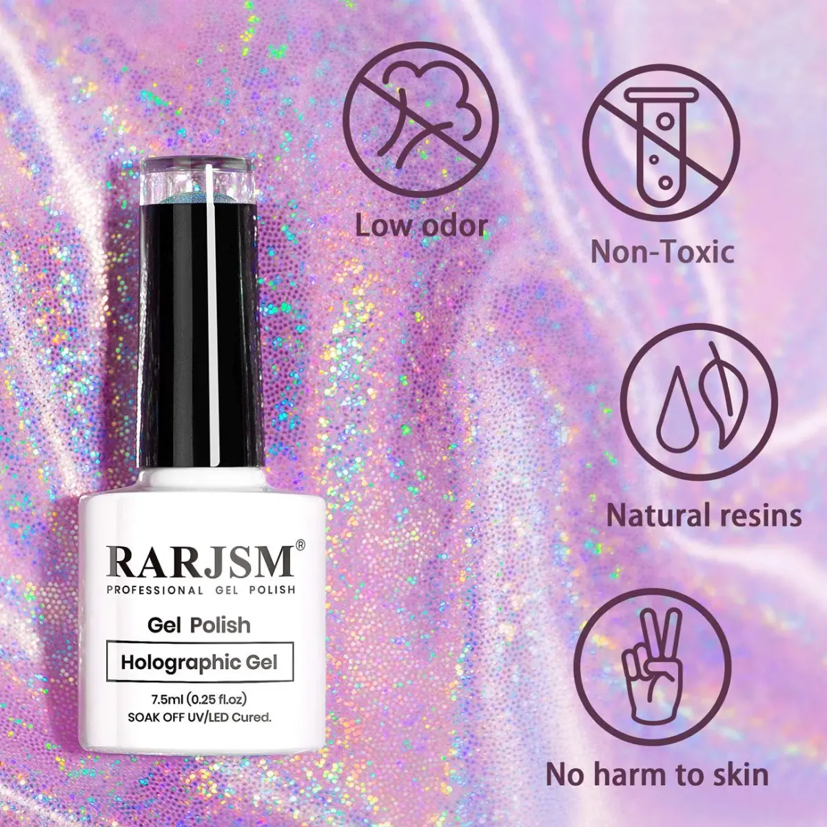 RARJSM Holographic Gel Nail Polish Rose Gold RAR73 7.5ml (0.25 Fl Oz) | Mermaid Unicorn Effect Glitter - view 2