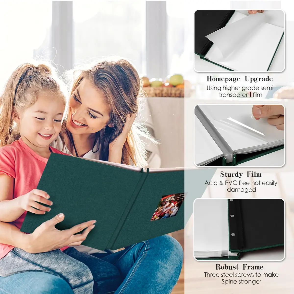 Spbapr Large Photo Album Self Adhesive 13.2"x12.8" | Linen Cover, 40 Pages, Reusable Self-Adhesive Photos - view 3