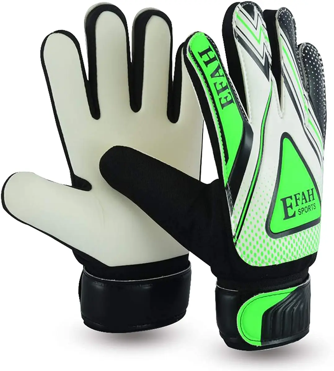 EFAH SPORTS Goalie Goalkeeper Gloves for Kids Youth with Grips & Wrist Support, Size 4 (Black/Green) - main product image