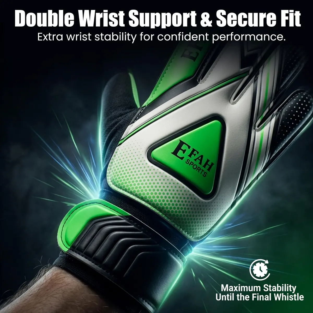 EFAH SPORTS Goalie Goalkeeper Gloves for Kids Youth with Grips & Wrist Support, Size 4 (Black/Green) - view 3