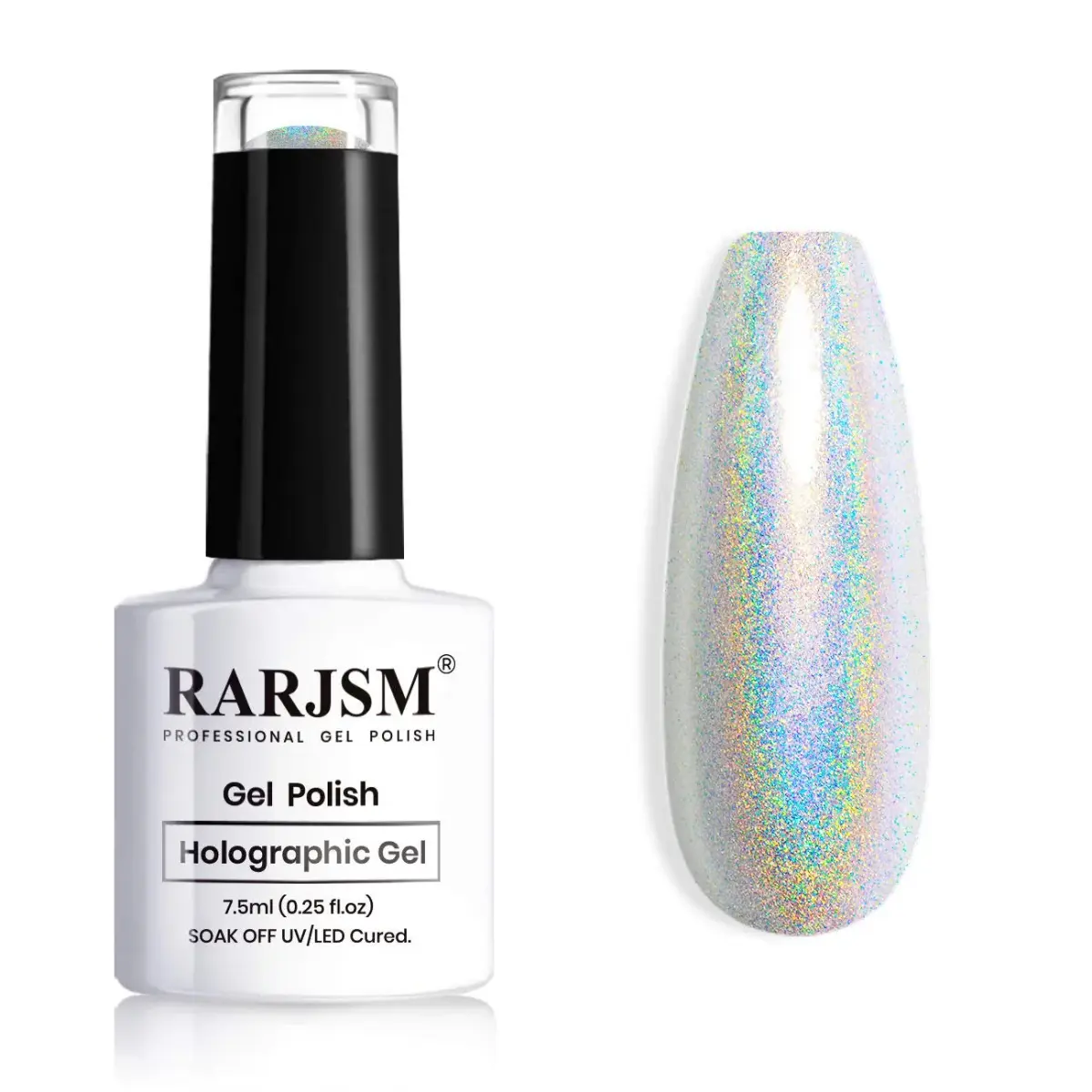 RARJSM Silver Holographic Gel Nail Polish 7.5ml (0.25 Fl Oz) | Salon Quality Sparkle - main product image