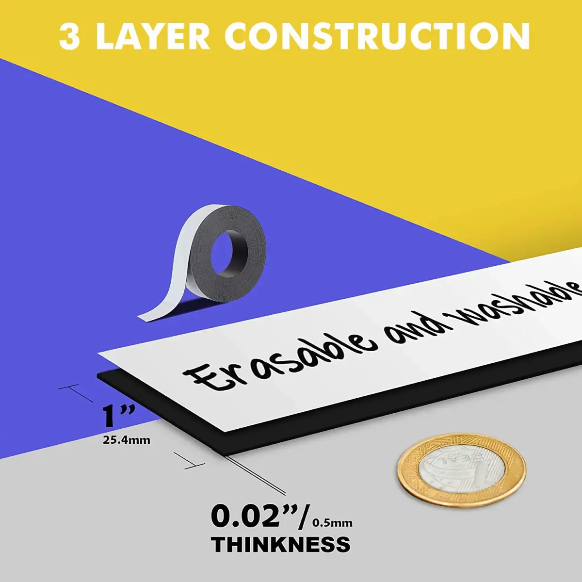 LLPT Dry Erase Magnetic Label Strips 1” x 26 Ft (2.54cm x 7.92m) | White, Reusable, Cutable - view 5