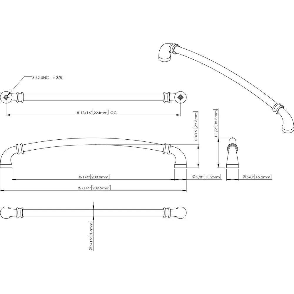 Jeffrey Alexander 224 mm Center-to-Center Polished Chrome Marie Cabinet Pull | Modern Zinc Handle - view 2
