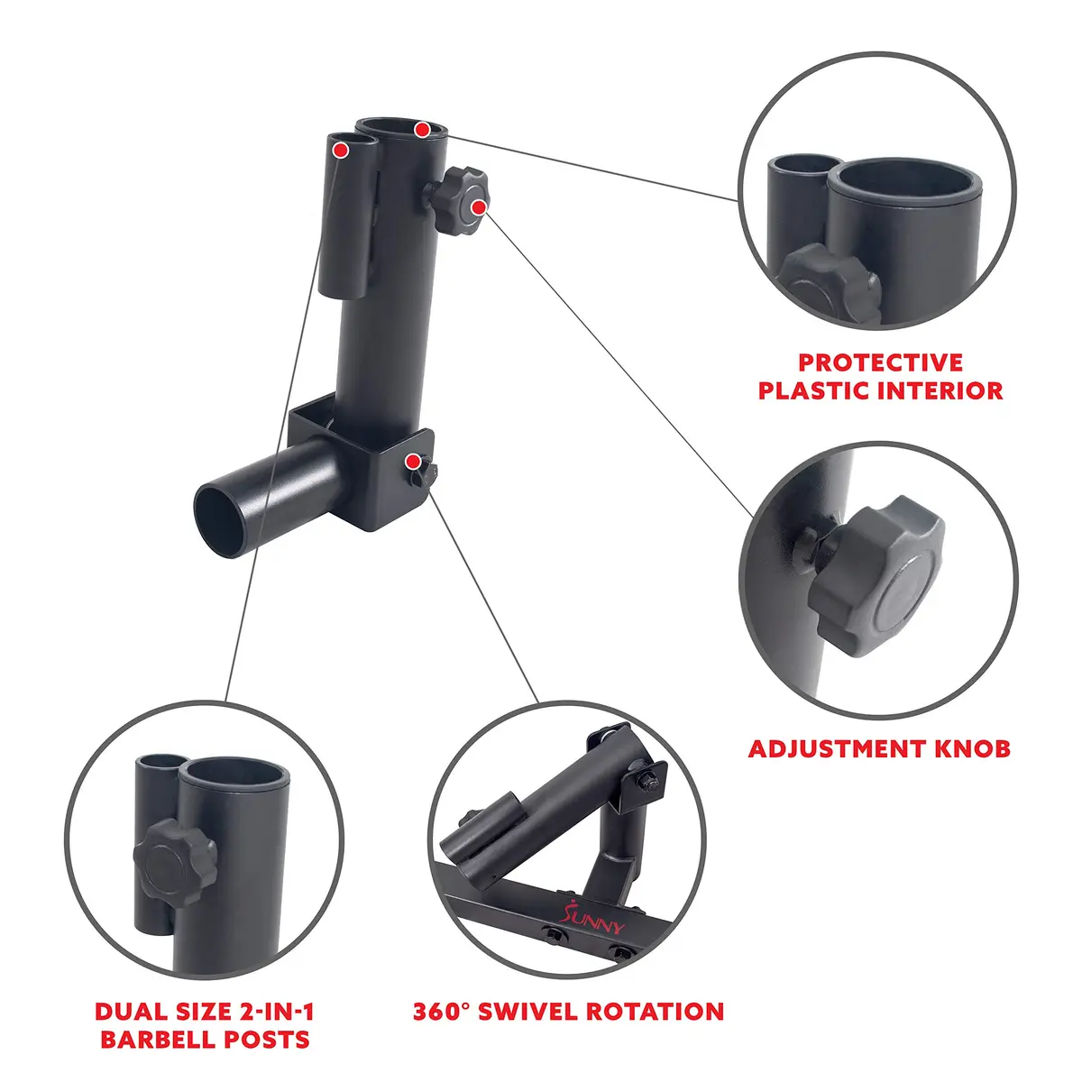 Sunny Health & Fitness Landmine Attachment for Power Racks SF-XFA004 | 360° Swivel, Full-Body Training, Fits 1" & 2" Bars - view 3