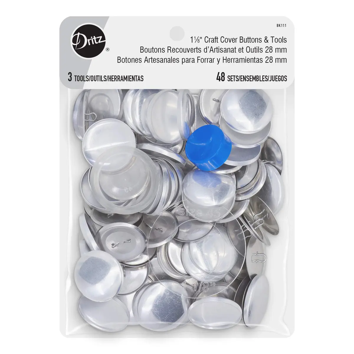 Dritz 1-1/8" Craft Cover Buttons & Tools, 48 Sets, Nickel | Bulk Pack Sewing Buttons - main product image