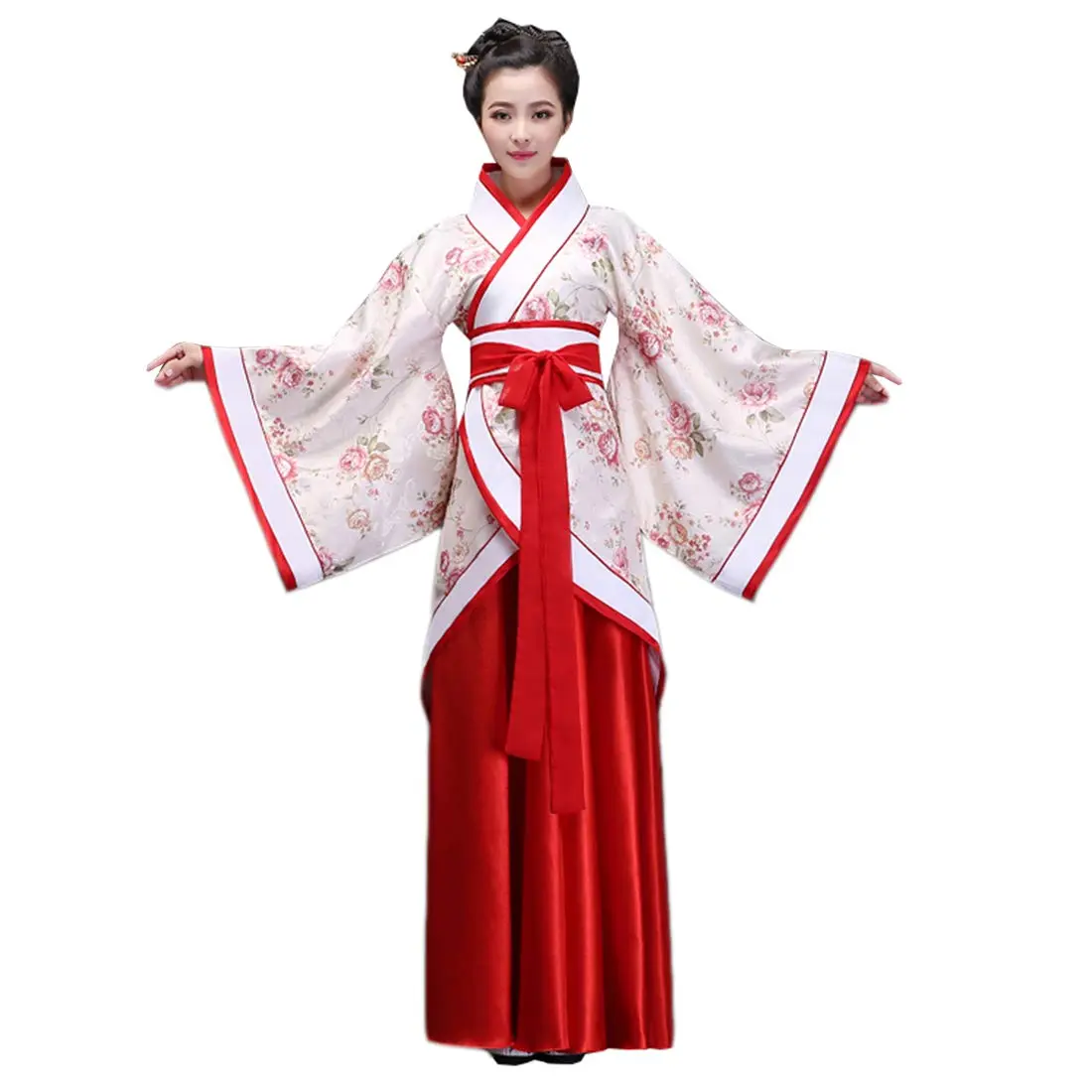 Ez-sofei Women Chinese Traditional Hanfu Costume for Stage Performance, XXL, Flower+Red | Elegant Ancient Dress - main product image