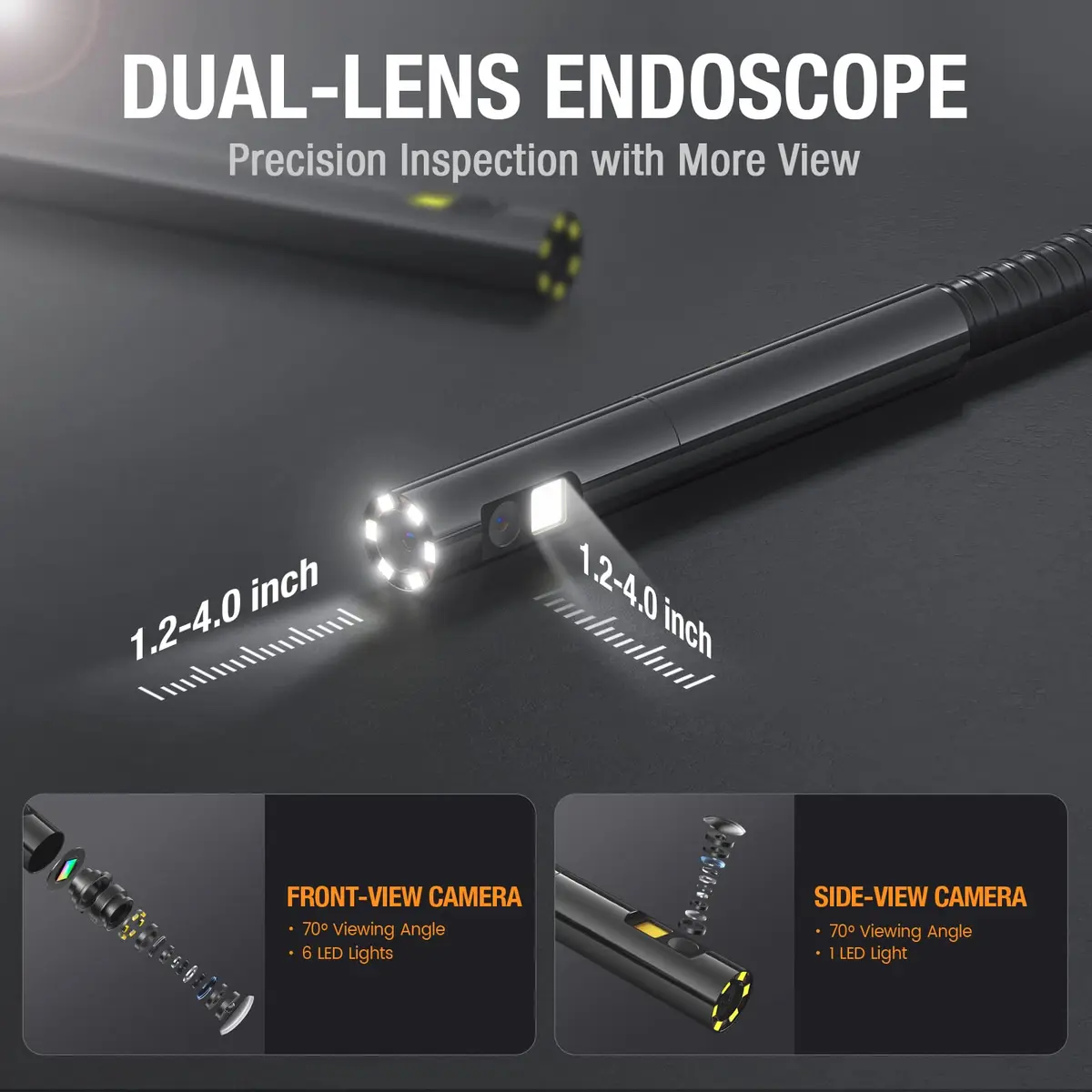 Teslong Endoscope Replacement Cable with Light, Dual Lens Waterproof Probe 5.5mm/0.21inch | Compatible with NTS500, NTS300 - view 3