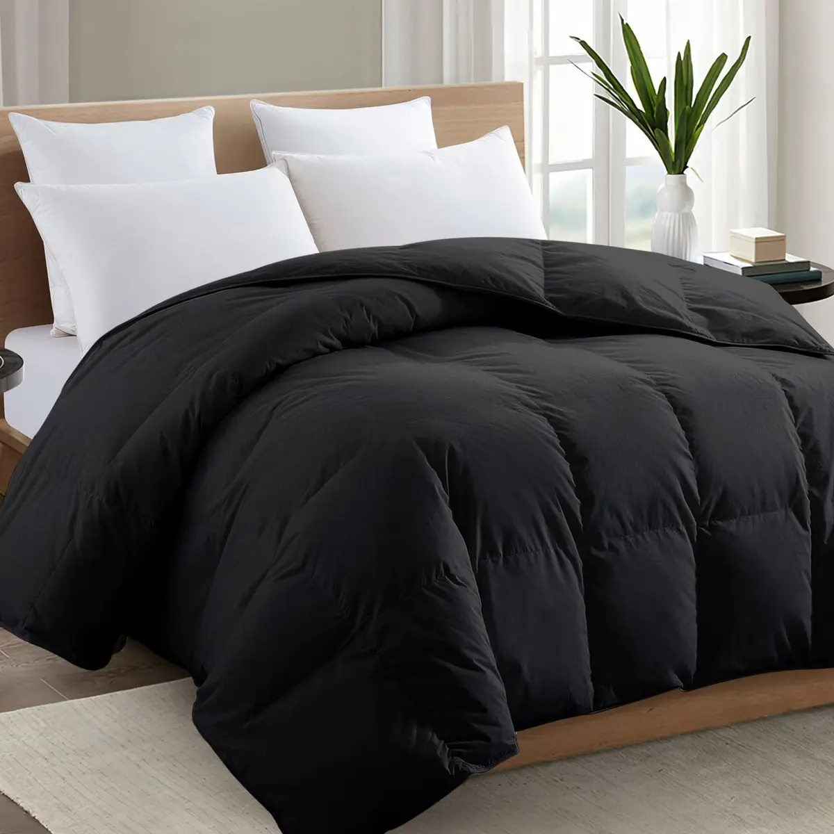 TEXARTIST Queen Comforter All Season Down Alternative Black | Breathable & Soft Bedding - main product image