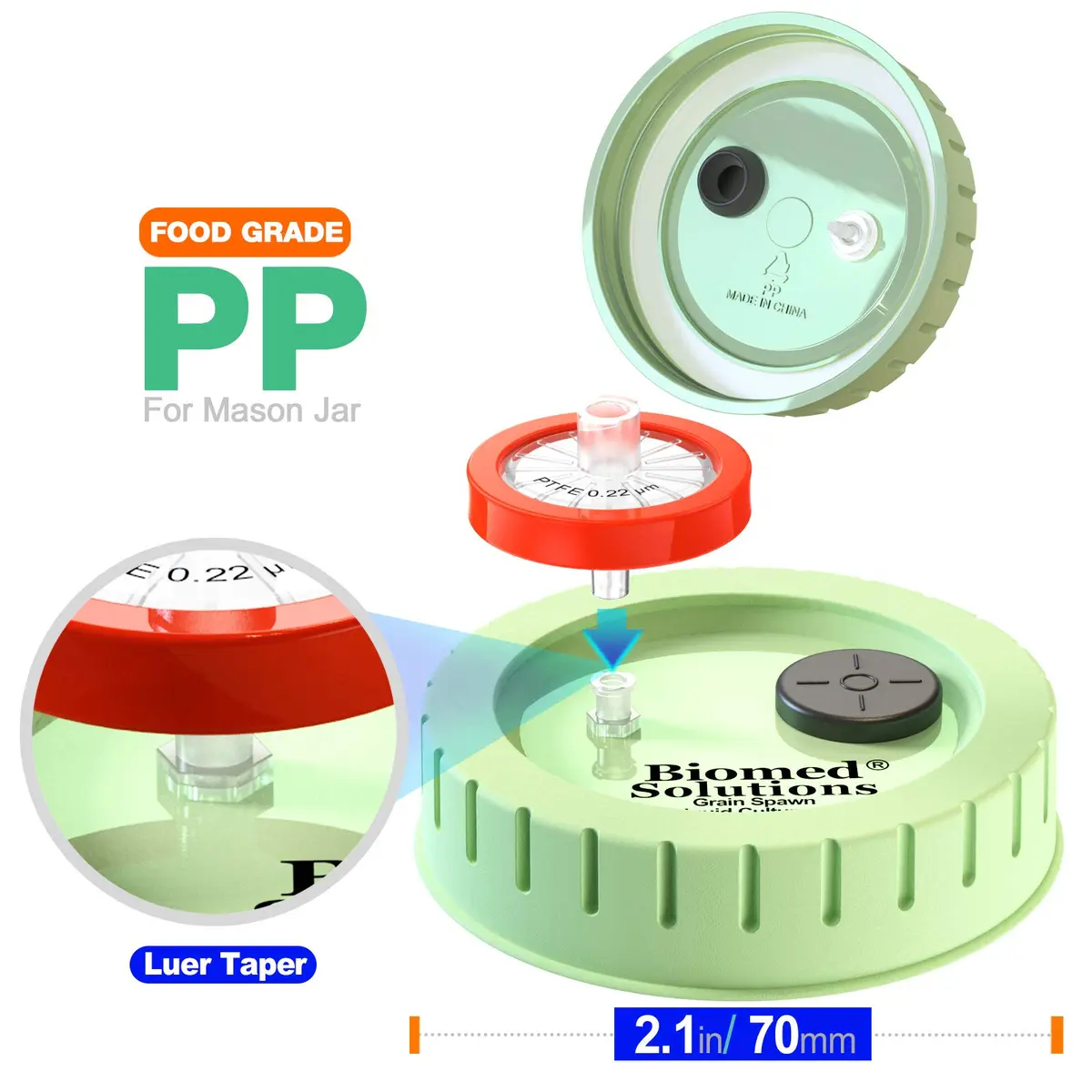 Biomed Solutions 6Pcs Regular Mouth Mushroom Liquid Culture Lids 70mm | Autoclavable & Reusable for Mycology - view 2