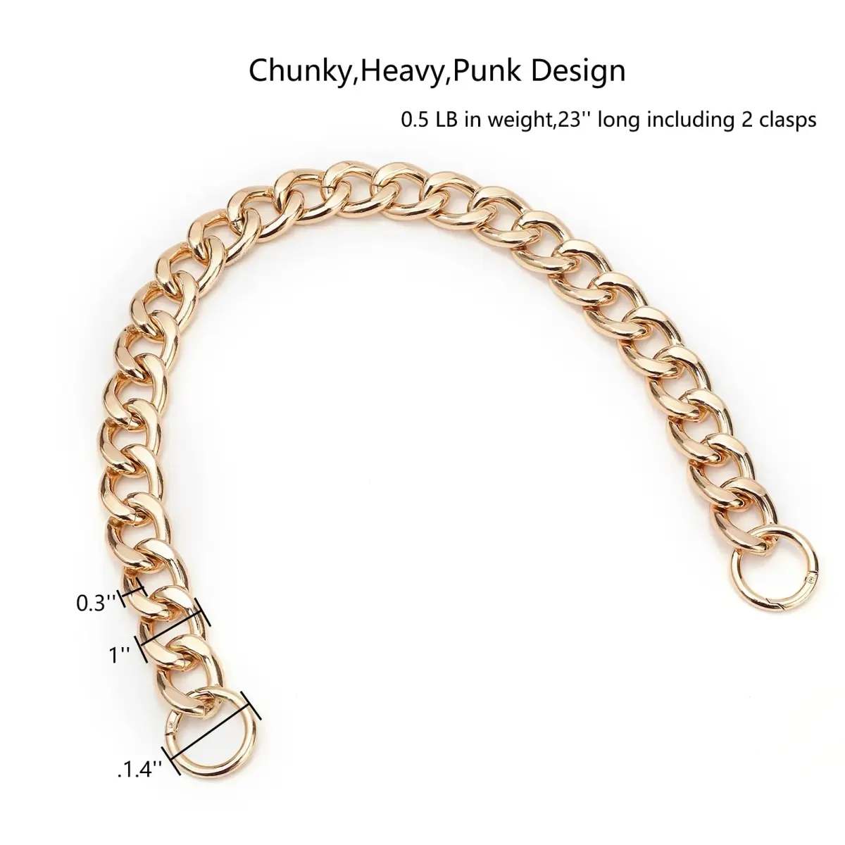 Xiazw Heavy Chunky Aluminum Metal Purse Handle Bag Chain Strap Replacement 23 inches (58.42 cm) | Punk Design with Snap Hooks - view 2