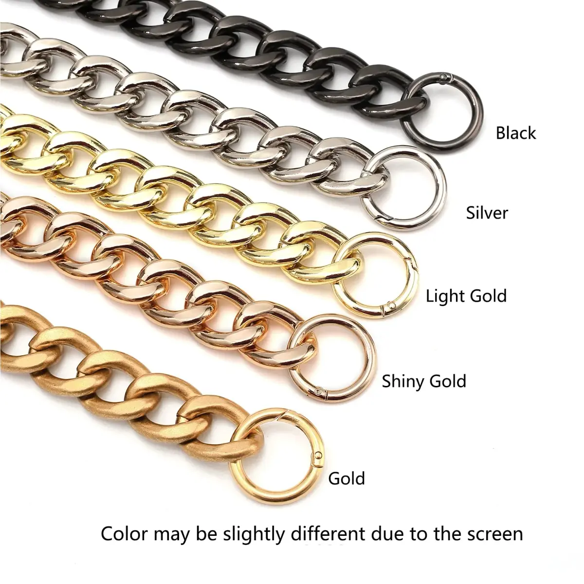 Xiazw Heavy Chunky Aluminum Metal Purse Handle Bag Chain Strap Replacement 23 inches (58.42 cm) | Punk Design with Snap Hooks - view 4