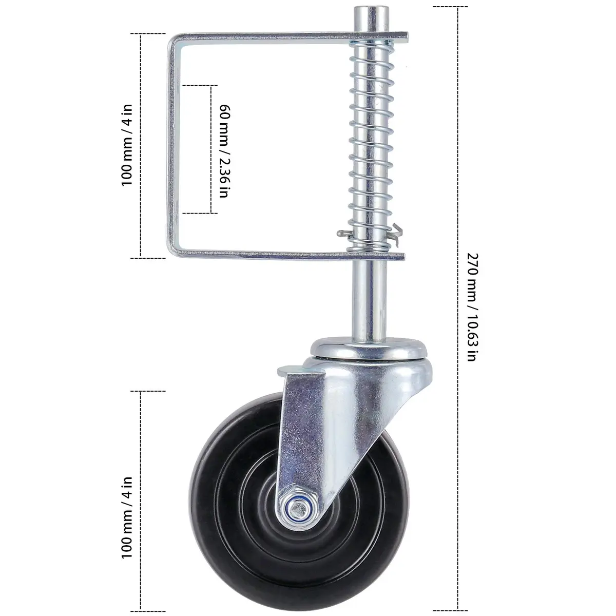 ZEONHAK Heavy Duty Spring Loaded Gate Caster Wheel 4 Inch (10.16 cm) | Supports 250-500 lbs (113-227 kg) Per Wheel - view 2