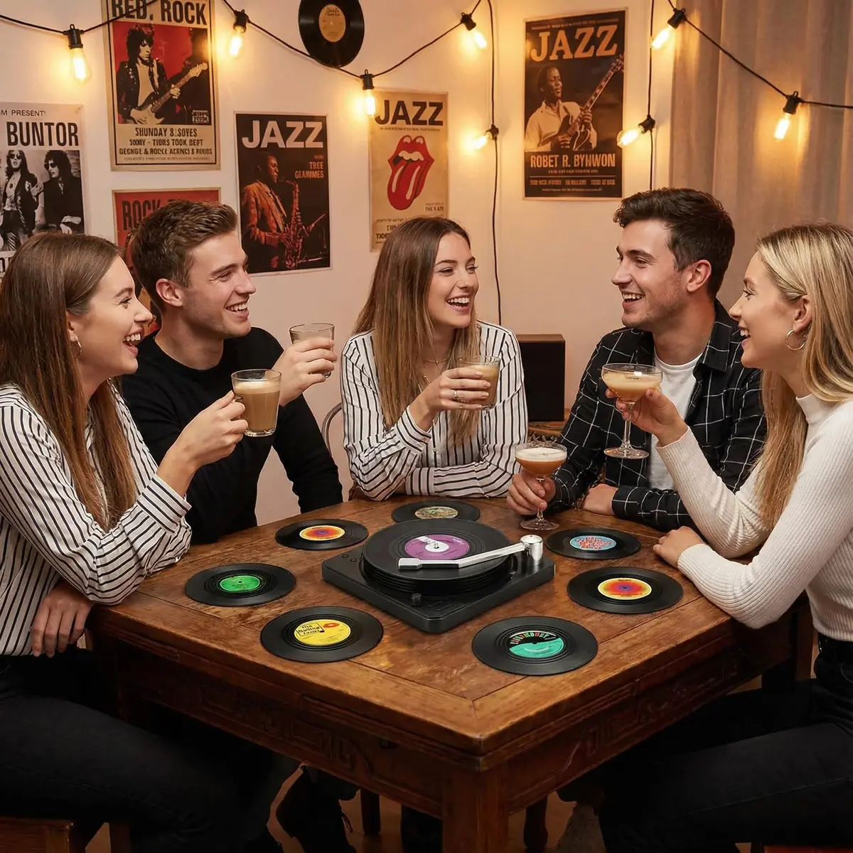 MECOWON Vinyl Record Coasters with Holder - 6 Pack, 10.5 cm (4-1/8 inch) Round | Music Lover Gift - view 6