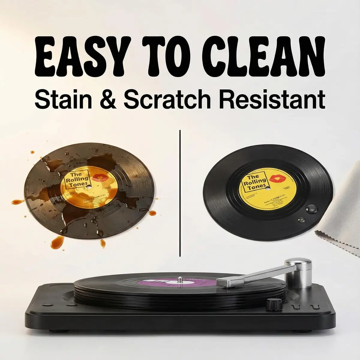 MECOWON Vinyl Record Coasters with Holder - 6 Pack, 10.5 cm (4-1/8 inch) Round | Music Lover Gift - view 2