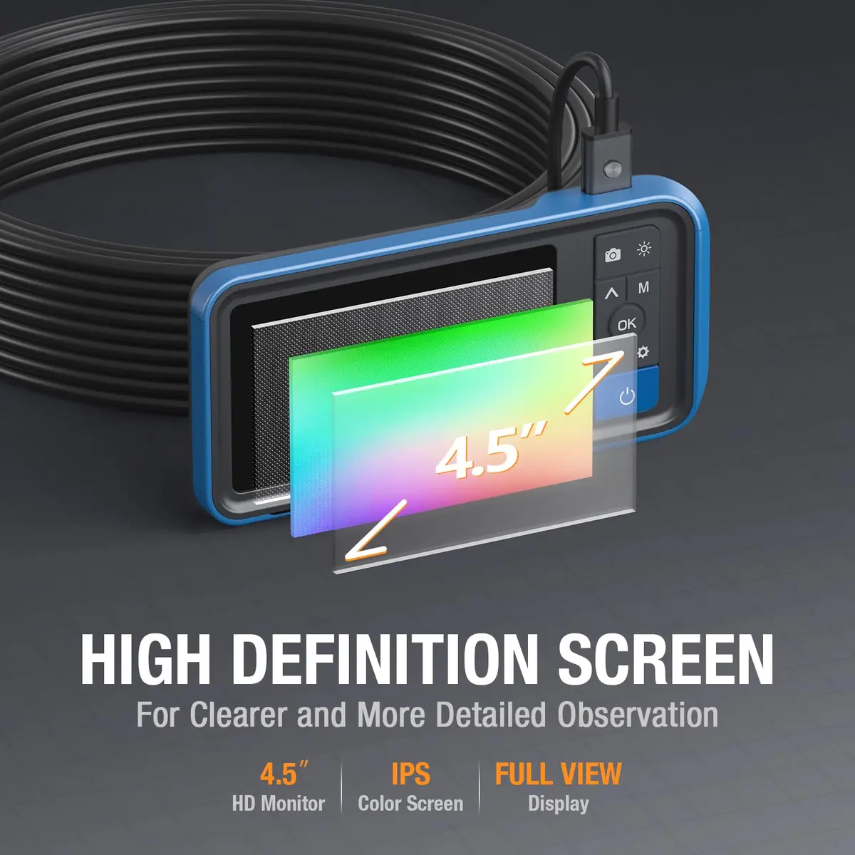Teslong MS450 Dual Lens Borescope Inspection Camera 15m (49.2ft) with 4.5" IPS Screen | Industrial Pipe Sewer Drain Camera - view 5