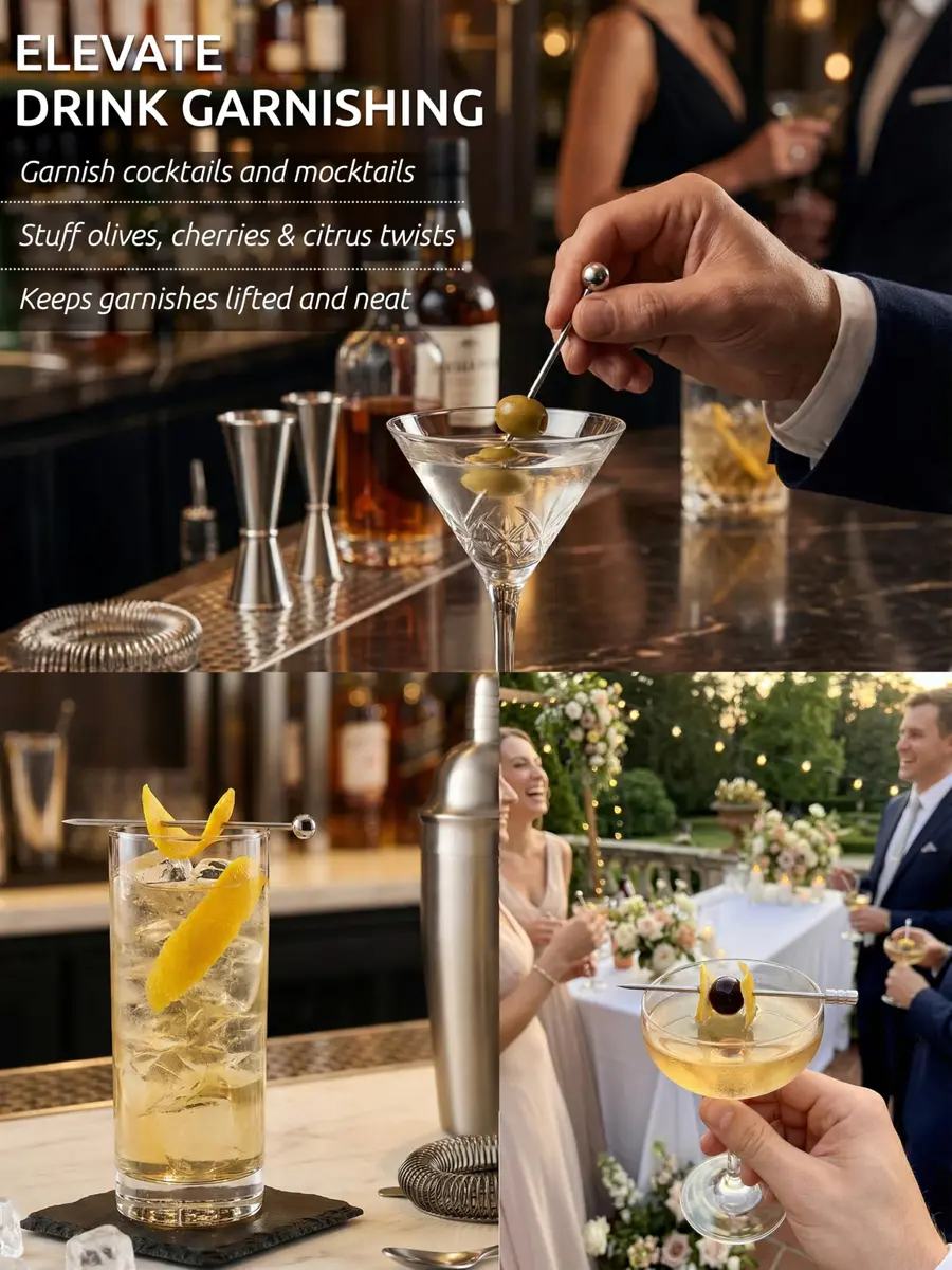 Demigo Cocktail Picks Set of 8 | Stainless Steel Reusable Martini Picks for Elegant Drinks - view 5