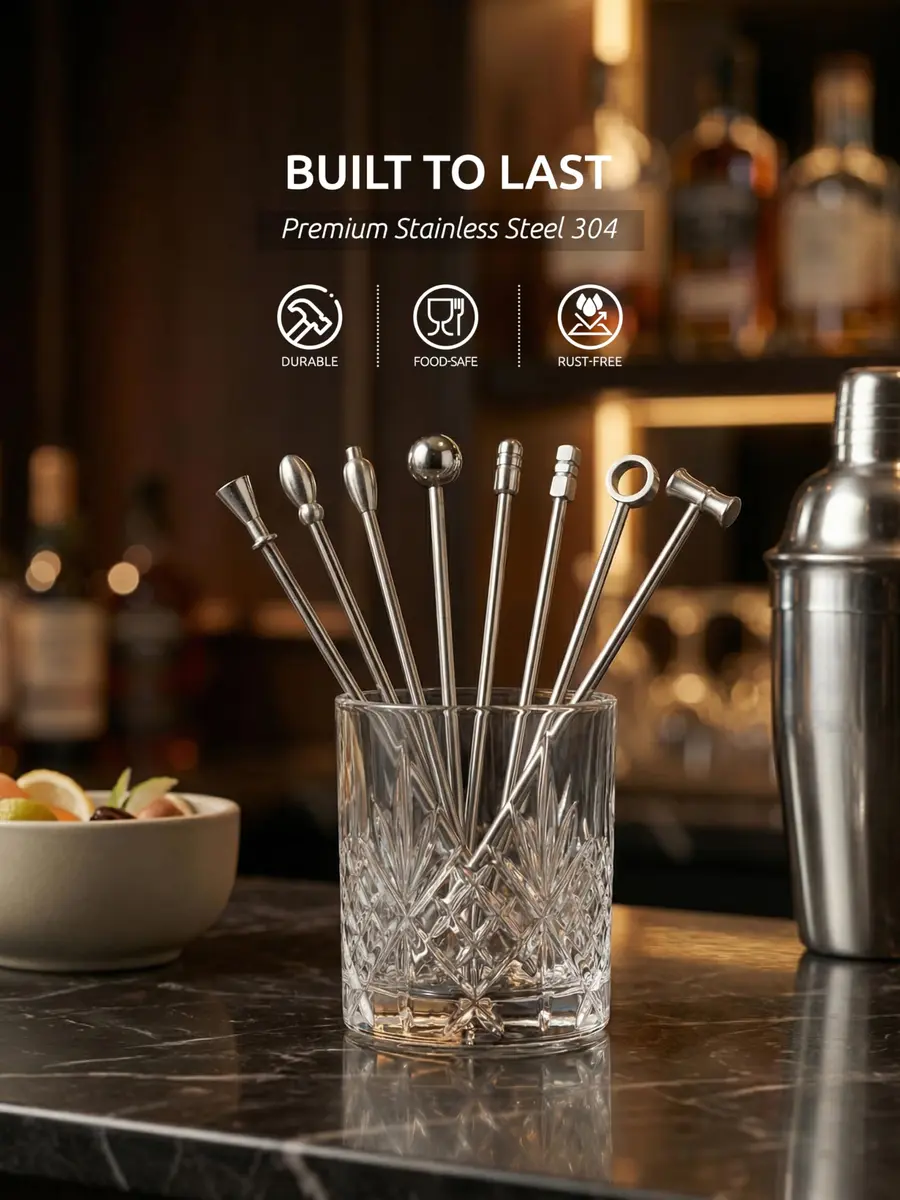 Demigo Cocktail Picks Set of 8 | Stainless Steel Reusable Martini Picks for Elegant Drinks - view 6