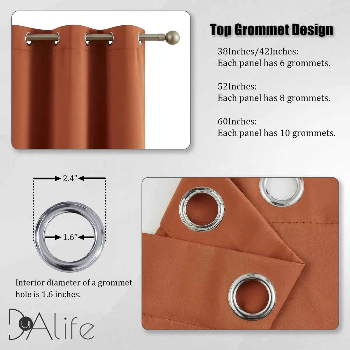 DUALIFE Terracotta Curtains-Rust Blackout Curtains for Small Windows 54 Inch Length | Room Darkening & Thermal Insulated - view 3