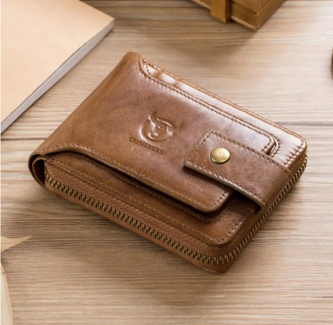 Contacts Men's Genuine Leather Wallet | RFID Blocking Slim Bifold | 8 Card Slots, Beige - view 6