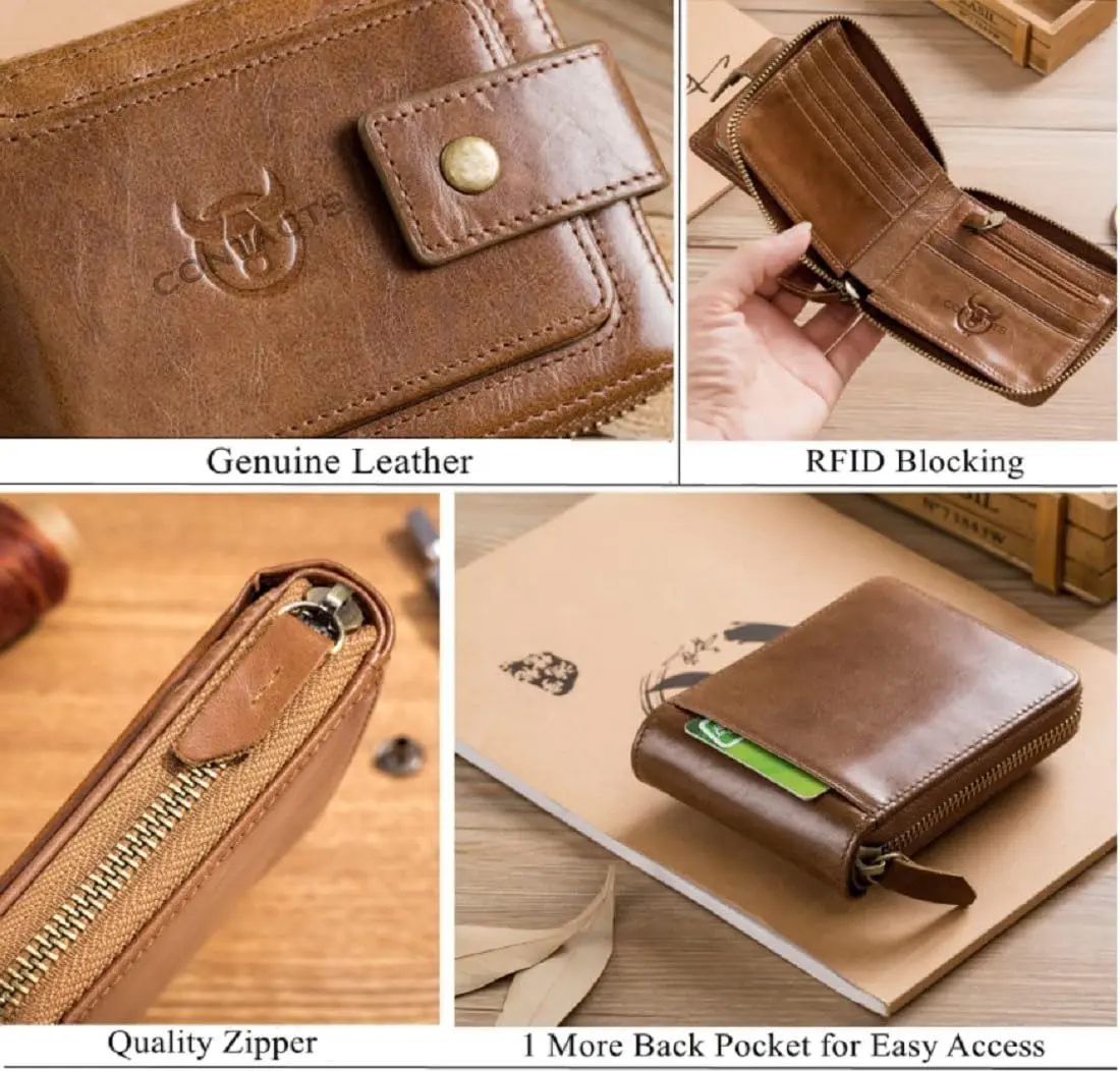 Contacts Men's Genuine Leather Wallet | RFID Blocking Slim Bifold | 8 Card Slots, Beige - view 7