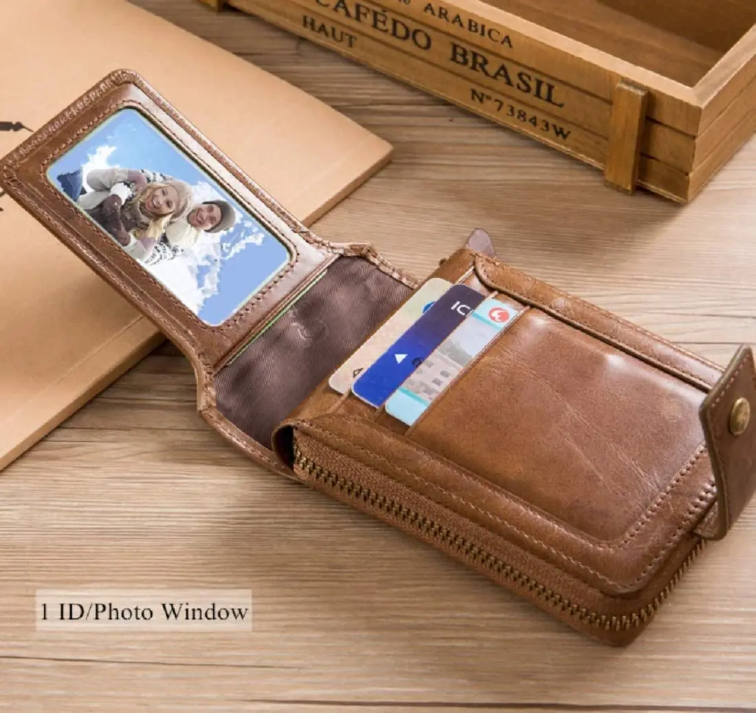 Contacts Men's Genuine Leather Wallet | RFID Blocking Slim Bifold | 8 Card Slots, Beige - view 2