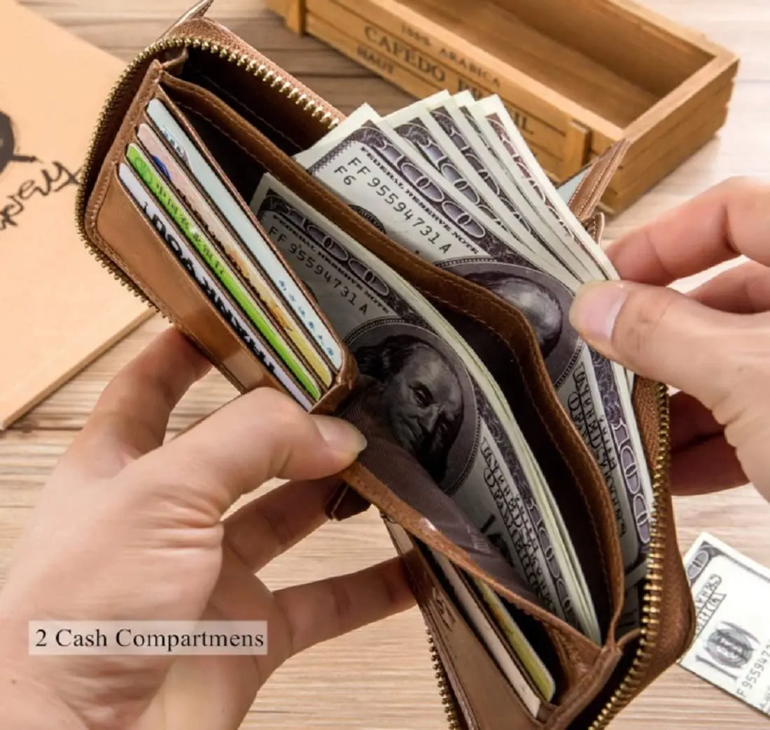 Contacts Men's Genuine Leather Wallet | RFID Blocking Slim Bifold | 8 Card Slots, Beige - view 4