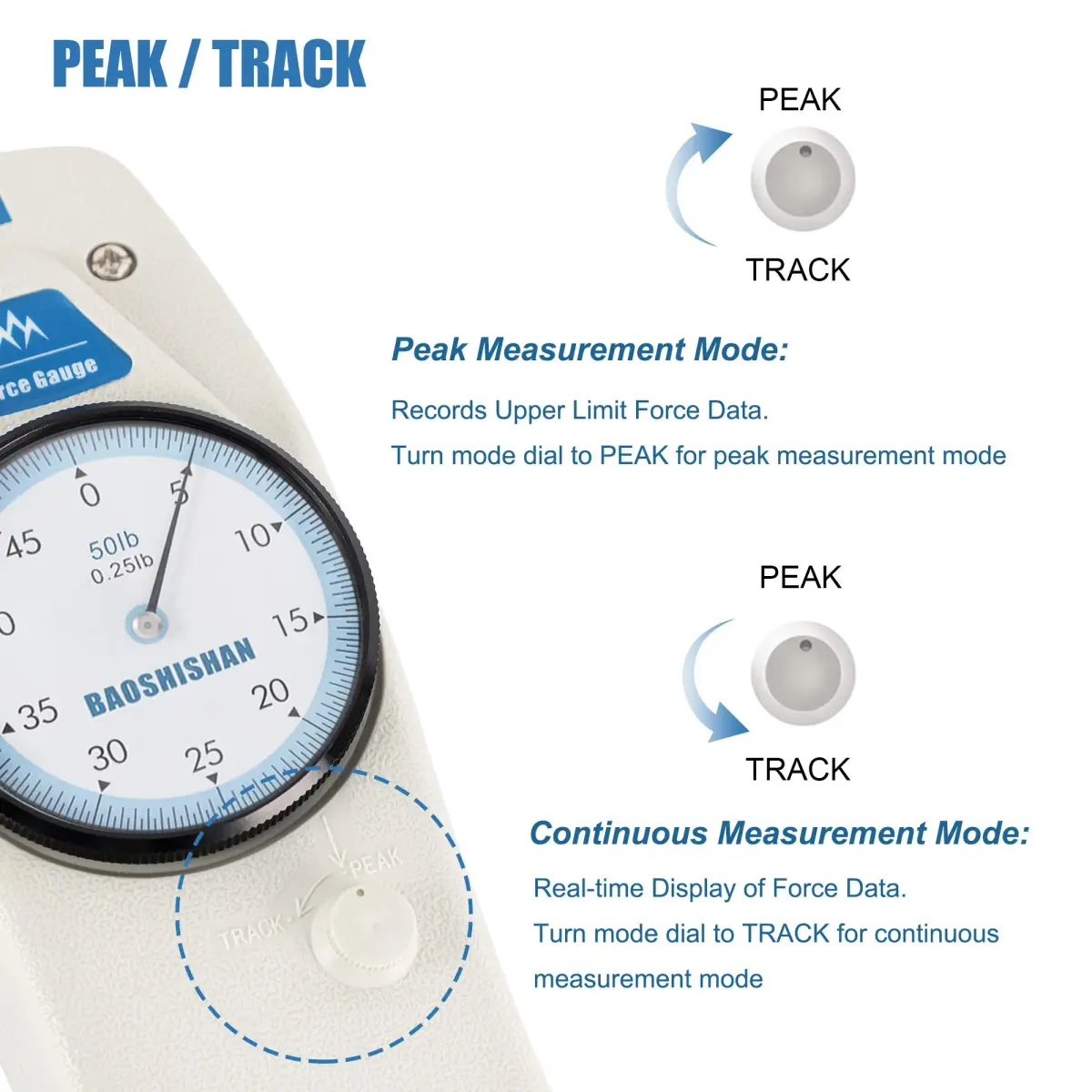 BAOSHISHAN 50lb Push Pull Force Gauge with Calibration Certificate & Carrying Case | Measures Force Up to 22.7 kg (50 lb) - view 5