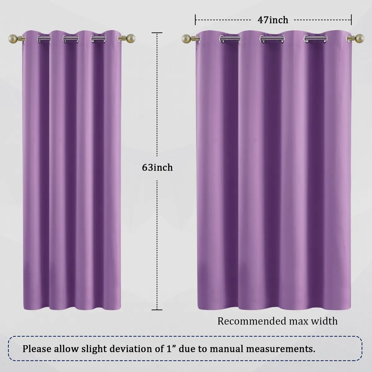 DUALIFE Bright Purple Curtains for Girls Bedroom | Light Blocking Room Darkening Blackout Drapes (52 x 63 Inch, 2 Panels) - view 6