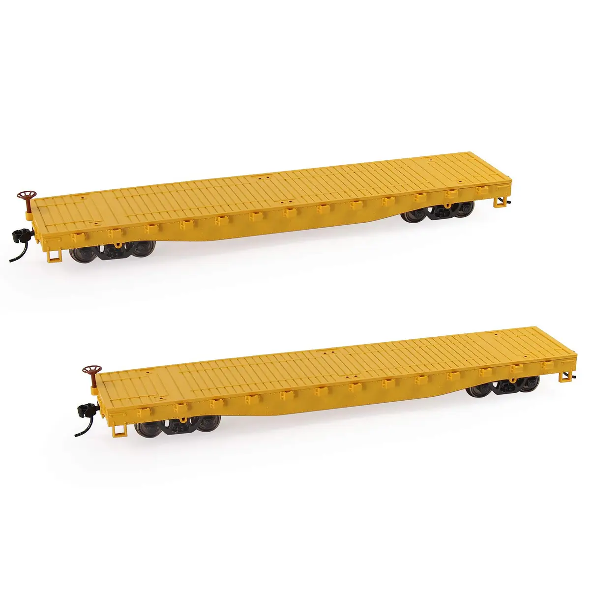 Evemodel 2pcs HO Scale 52' Flat Car Flatbed Transporter Model Train Container Carriage (Yellow) | 87 Scale Freight Car - main product image