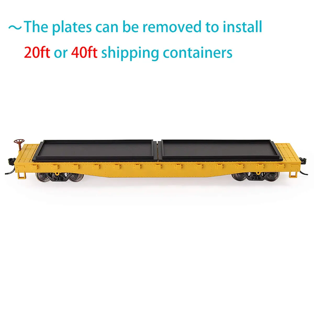 Evemodel 2pcs HO Scale 52' Flat Car Flatbed Transporter Model Train Container Carriage (Yellow) | 87 Scale Freight Car - view 5