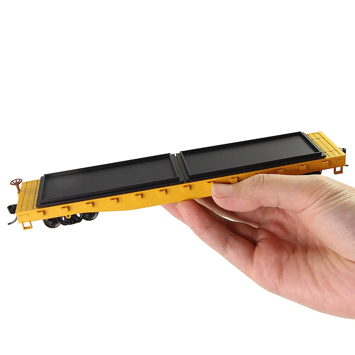 Evemodel 2pcs HO Scale 52' Flat Car Flatbed Transporter Model Train Container Carriage (Yellow) | 87 Scale Freight Car - view 3