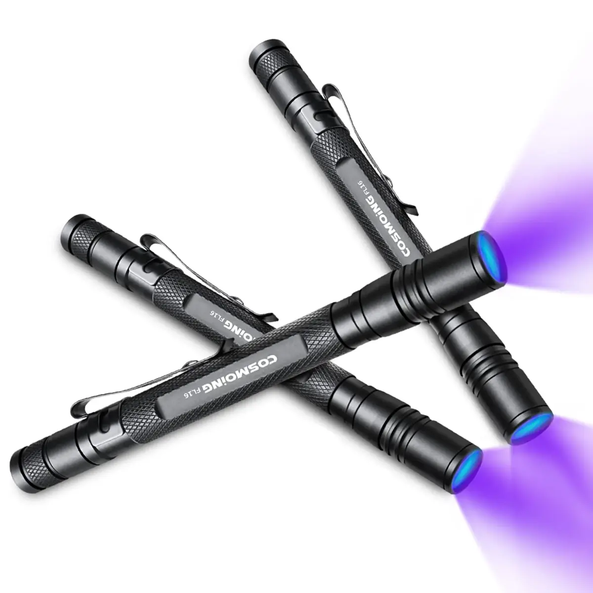 COSMOING 395nm Zoomable UV Blacklight Flashlight 3-Pack | Detects Invisible Pet Stains & Counterfeit Ink - main product image