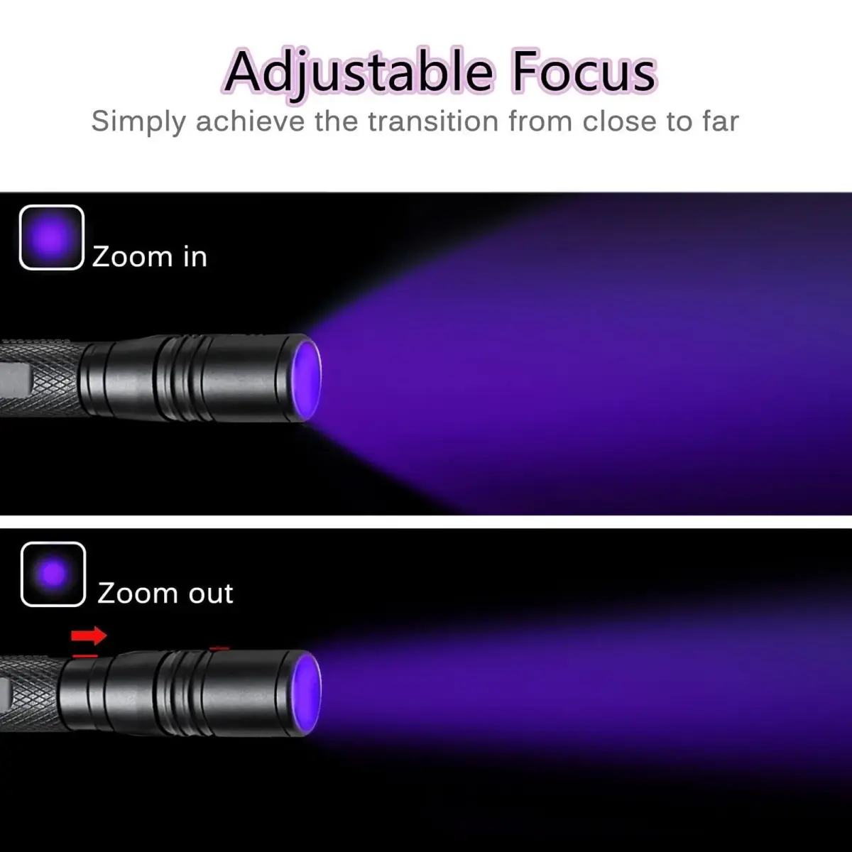 COSMOING 395nm Zoomable UV Blacklight Flashlight 3-Pack | Detects Invisible Pet Stains & Counterfeit Ink - view 2