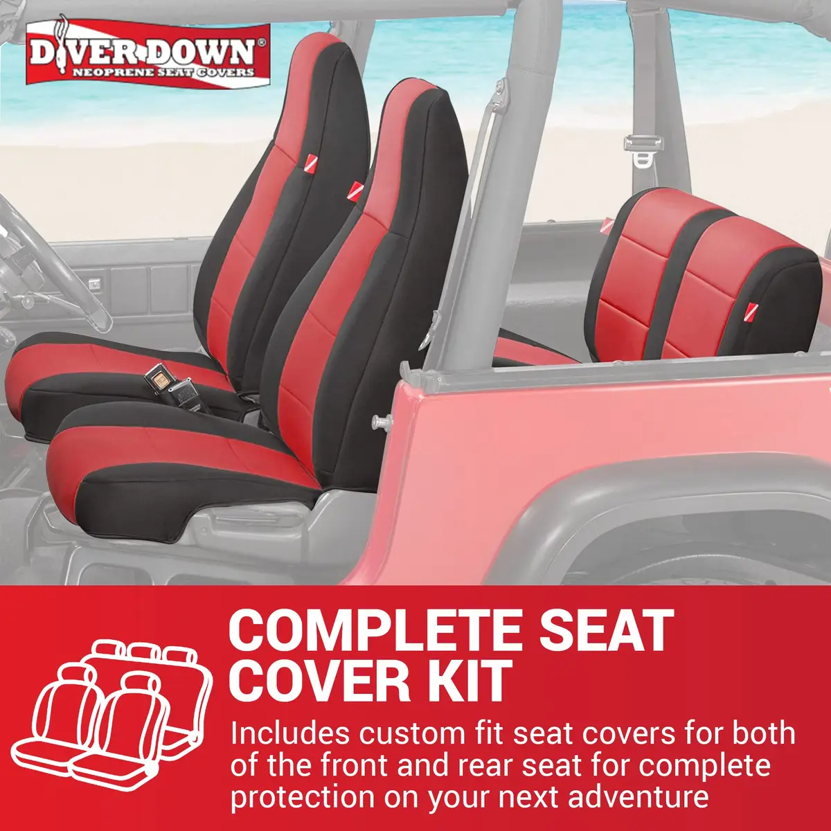 Diver Down Neoprene Seat Cover Set for Jeep YJ 1987-1995 | Waterproof Custom Fit with Soft Padding (Charcoal, 1991) - view 6