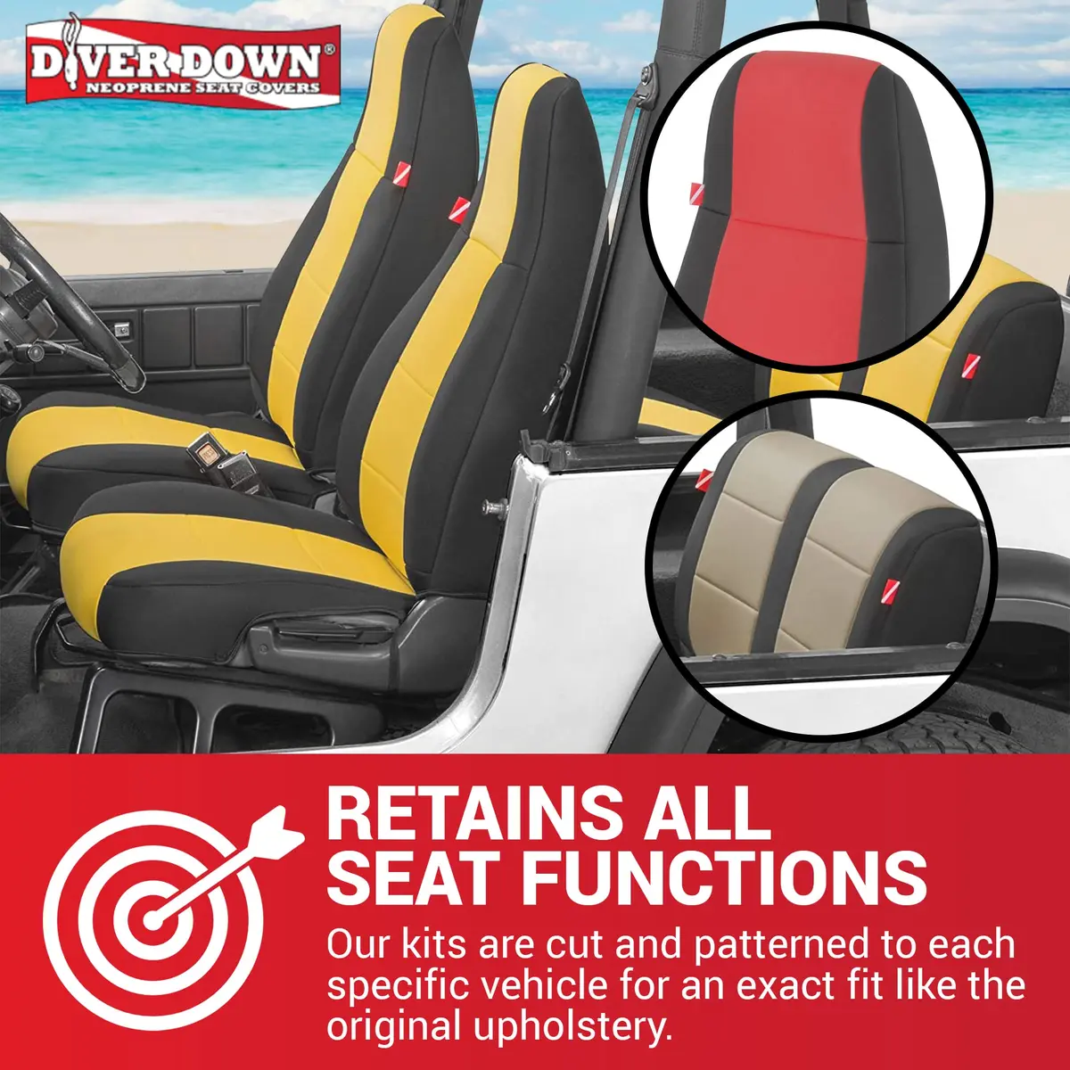 Diver Down Neoprene Seat Cover Set for Jeep YJ 1987-1995 | Waterproof Custom Fit with Soft Padding (Charcoal, 1991) - view 2