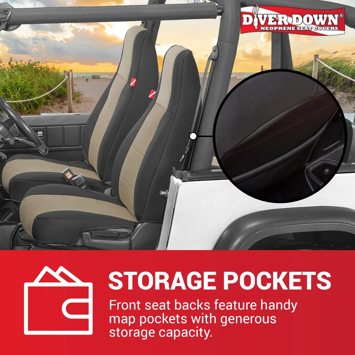 Diver Down Neoprene Seat Cover Set for Jeep YJ 1987-1995 | Waterproof Custom Fit with Soft Padding (Charcoal, 1991) - view 4