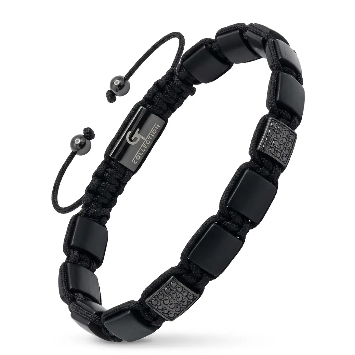 GT collection Men's Flat Bead Natural Gemstone Bracelet, Black Matte Onyx | Adjustable Energy & Grounding Accessory - main product image